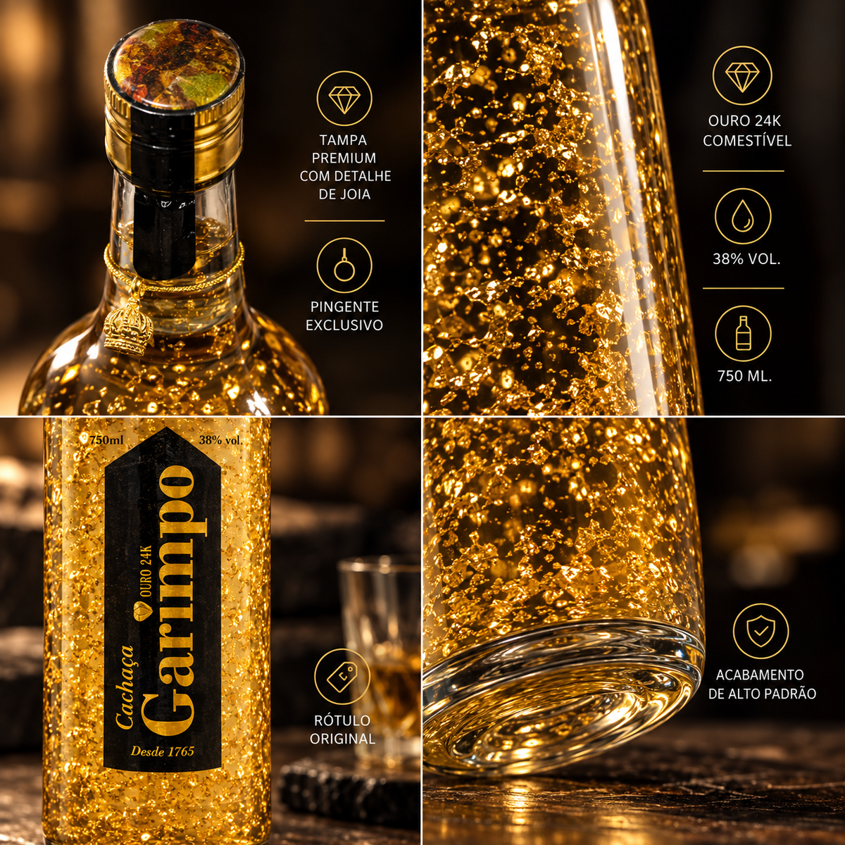 Cachaça Garimpo Com Flocos De Ouro 24k Premium