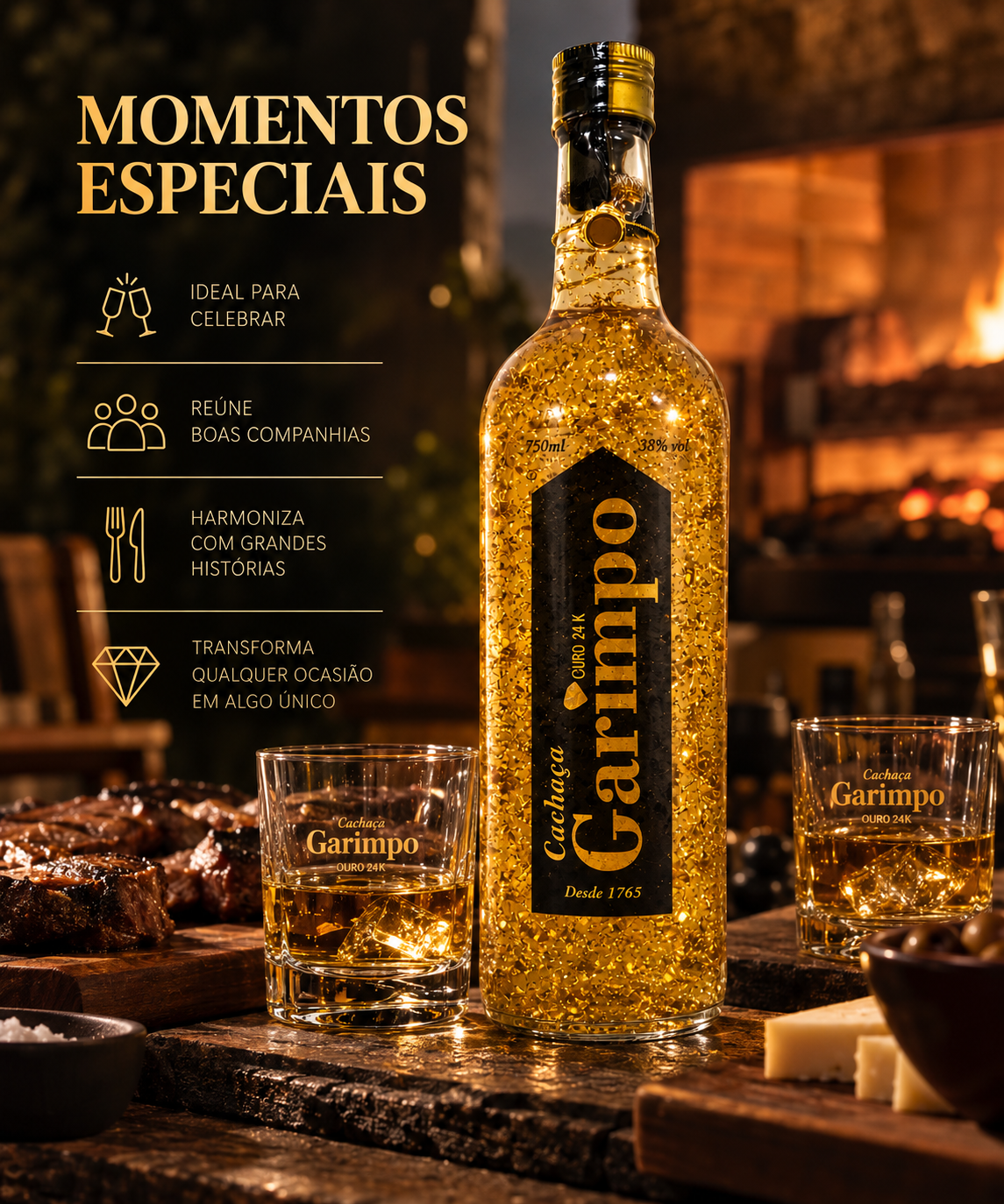 Cachaça Garimpo Com Flocos De Ouro 24k Premium